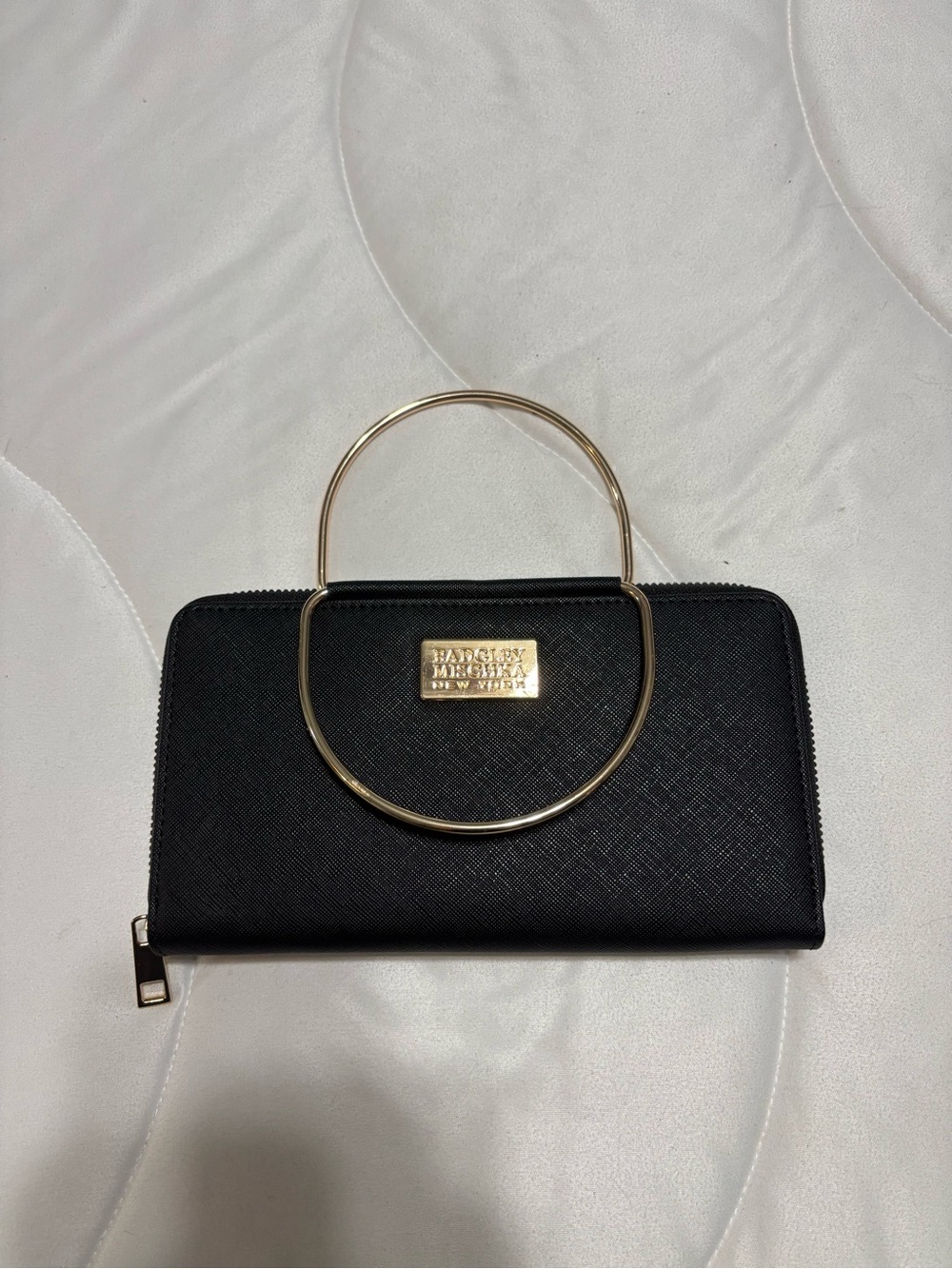 Badgley Mischka Black Clutch with Gold Ring Handle
